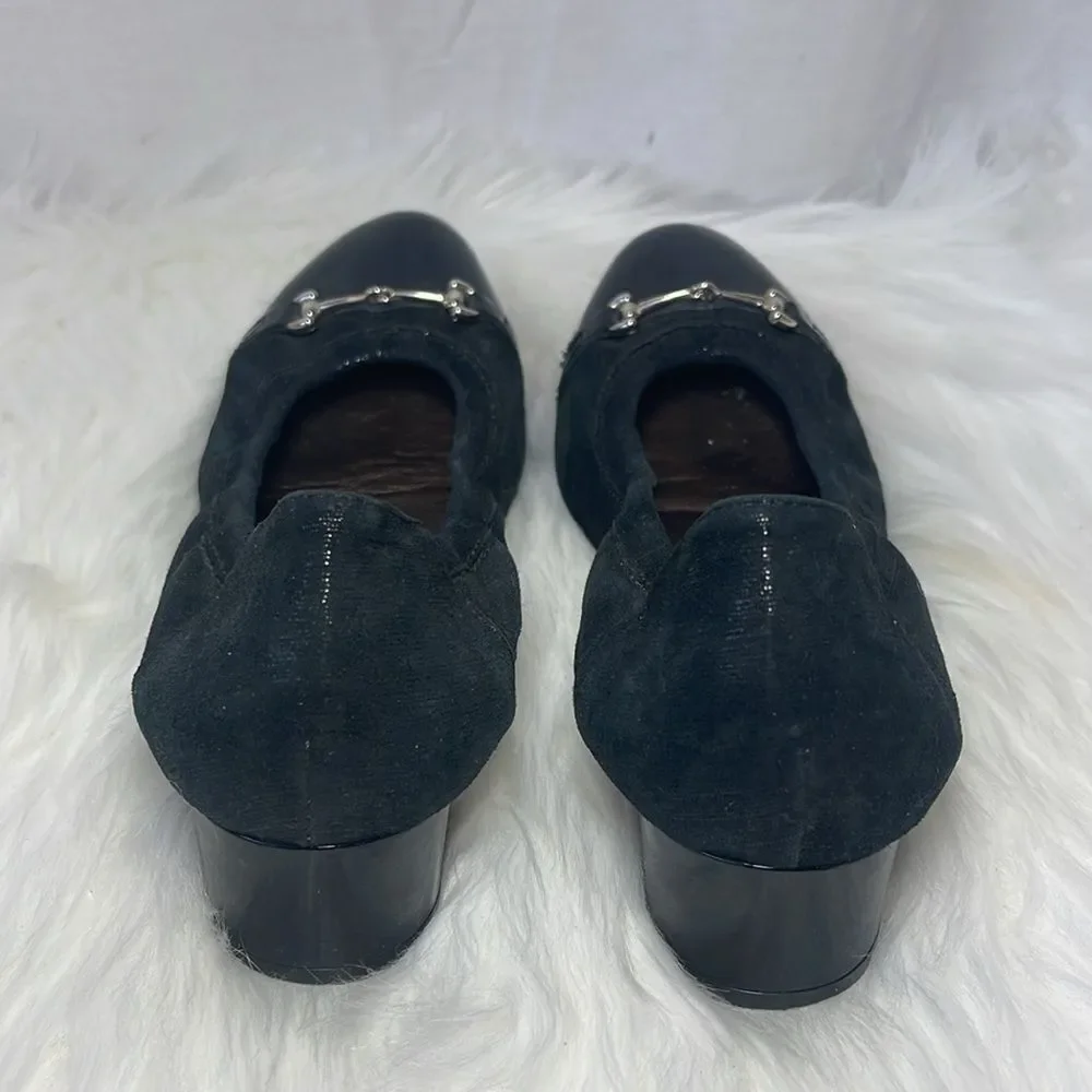 AGL Attilio Giusti Leombuni Black Metallic Cap Toe Horse Bit Heel Sz 39.5/US 7.5